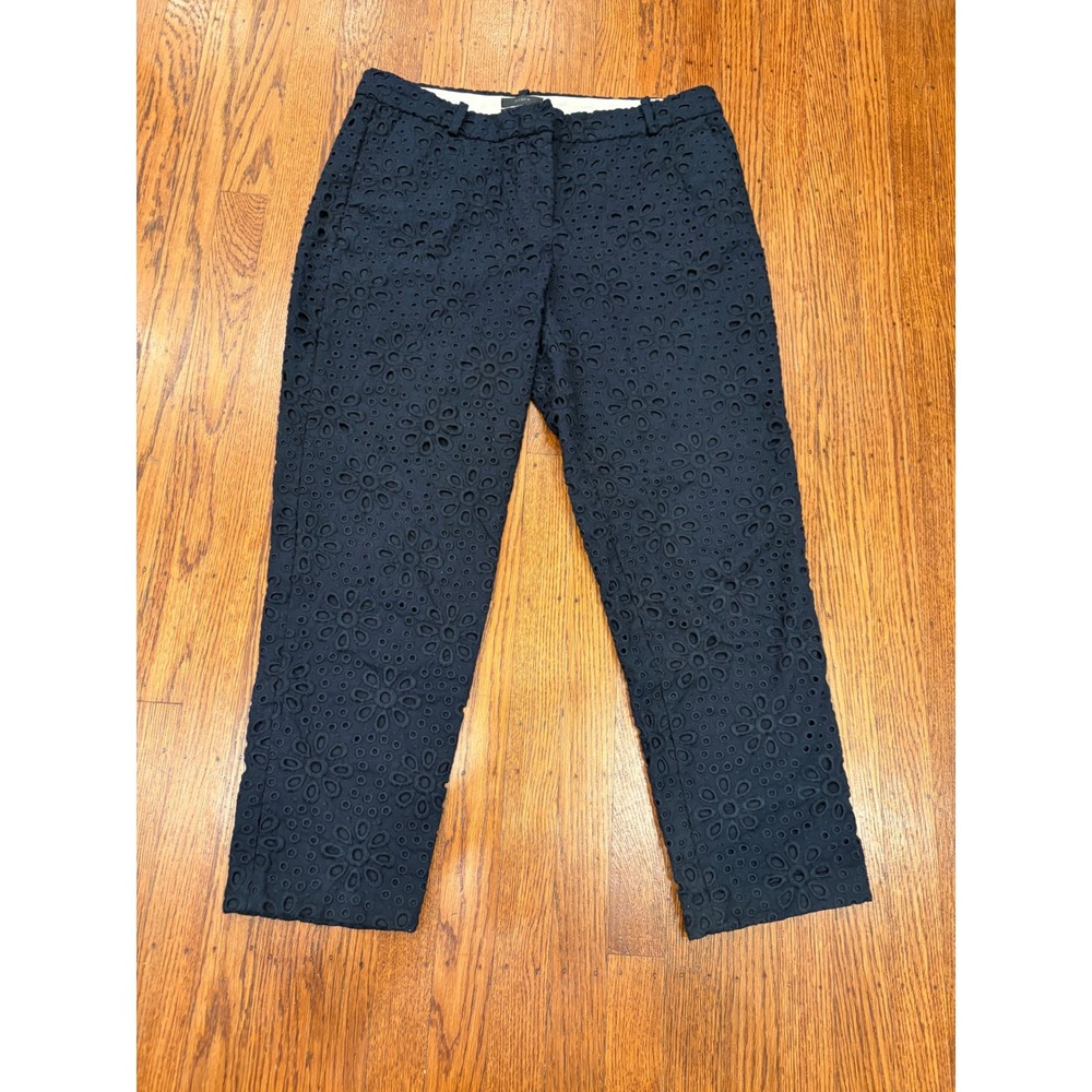 J.Crew Café Capri Navy Floral Eyelet Embroidered Cropped Pants Size 8 65899